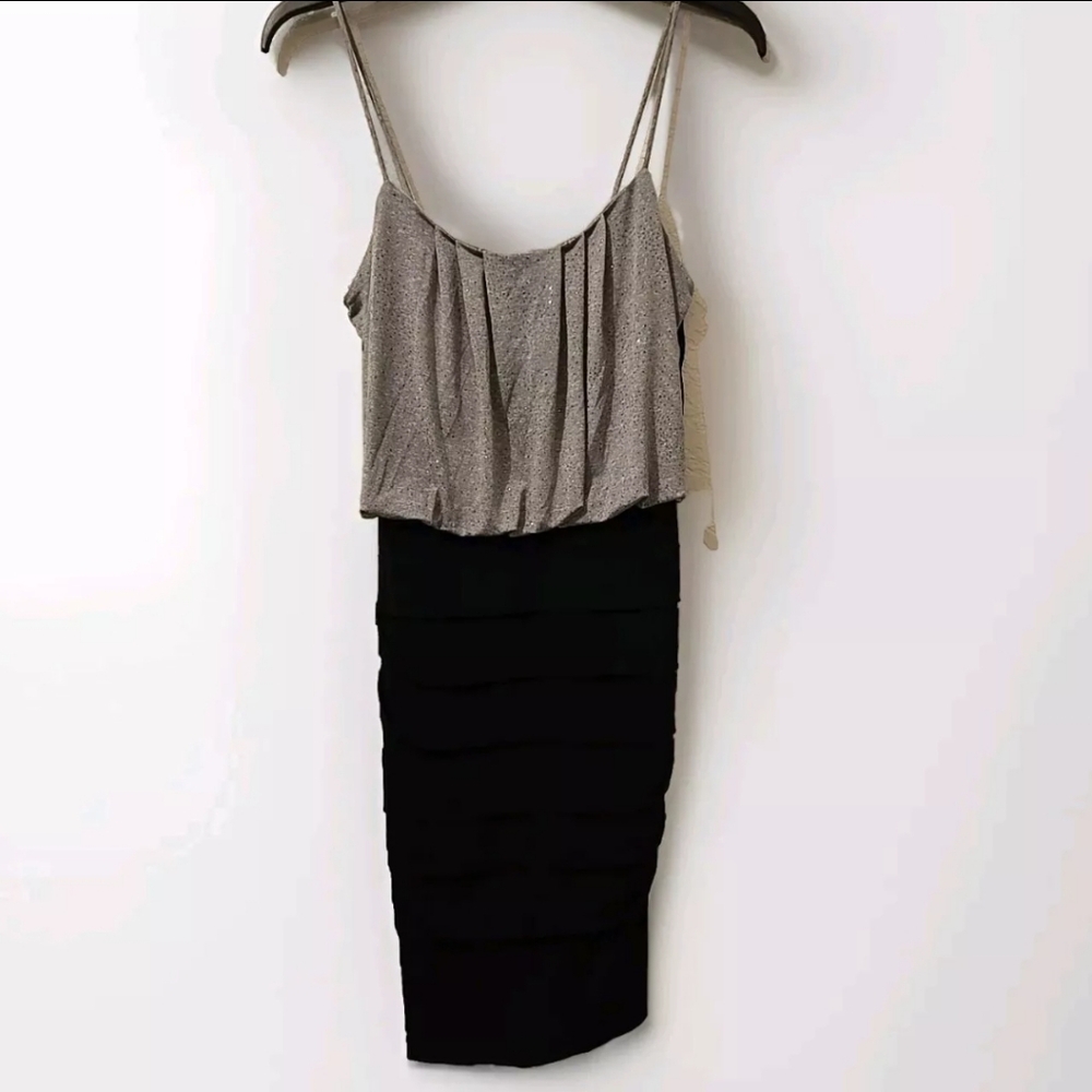En Focus Studio Gray Sparkly Top With Black Bottom Mini Dress